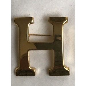 Anne Klein AK Gold Tone Letter H Brooch Pin EUC